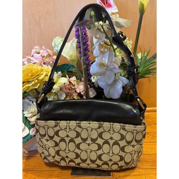 COACH Y2K BLEEKER beige /BROWN SIGNATURE LARGE FLAP BAG #11772 (P170) - Picture 2 of 10